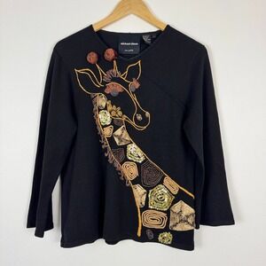 Michael Simon New York Giraffe Embellished Beaded Knit‎ Top Women L Silk Blend